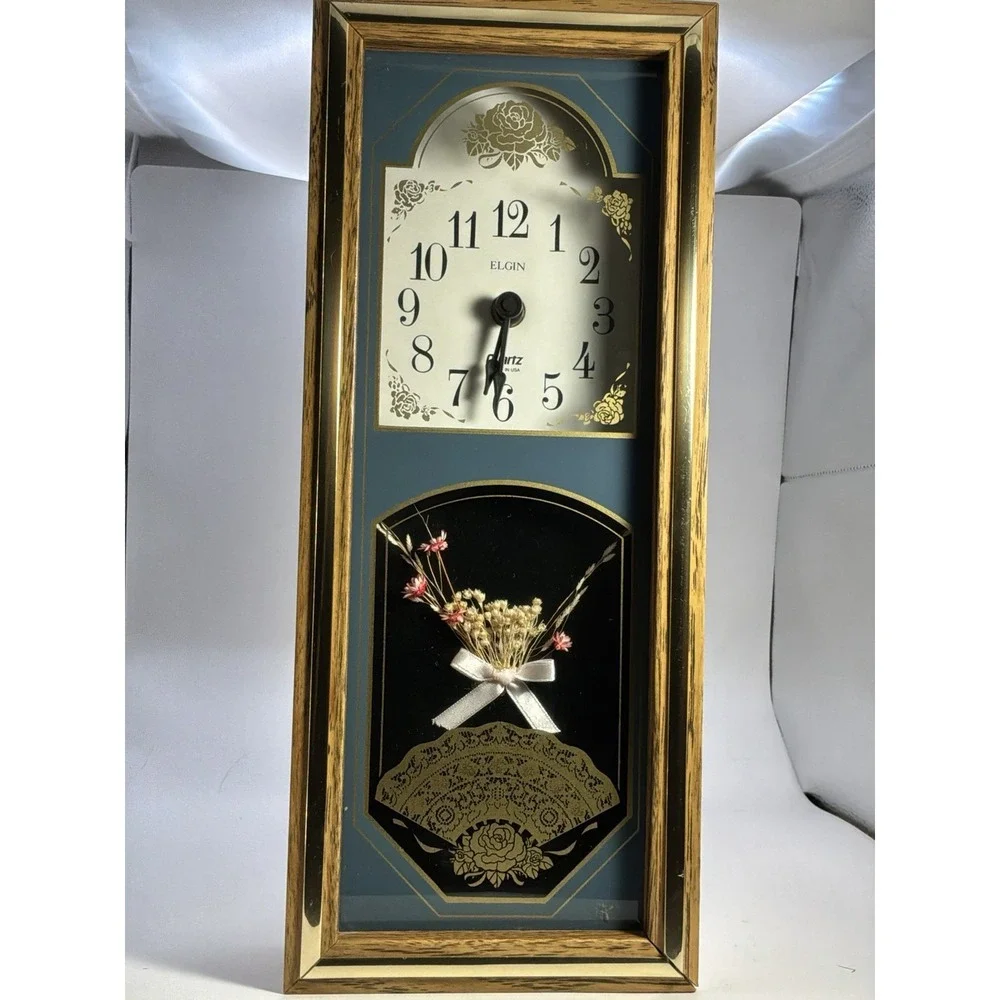 Vintage Elgin Quartz Shadowbox Tabletop Clock